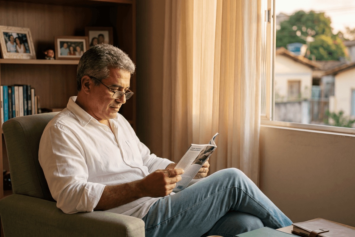 Roberto, 44 anos, comerciante de Itaberaba, retrato editorial canônico C+Med representando homem em investigação clínica DAEM e andropausa