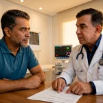 Homem de 47 anos em consulta com Dr. José Marcos na C+Med Itaberaba recebendo diagnóstico de DAEM · Bahia · 2026